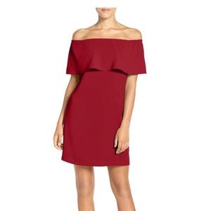 Off the shoulder red mini dress